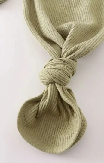 Green Waffle Knotted Gown with Matching Hat