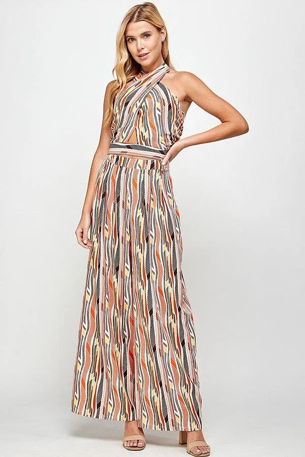 halter neck crop top w/ palazzo pant set