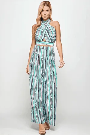 halter neck crop top w/ palazzo pant set