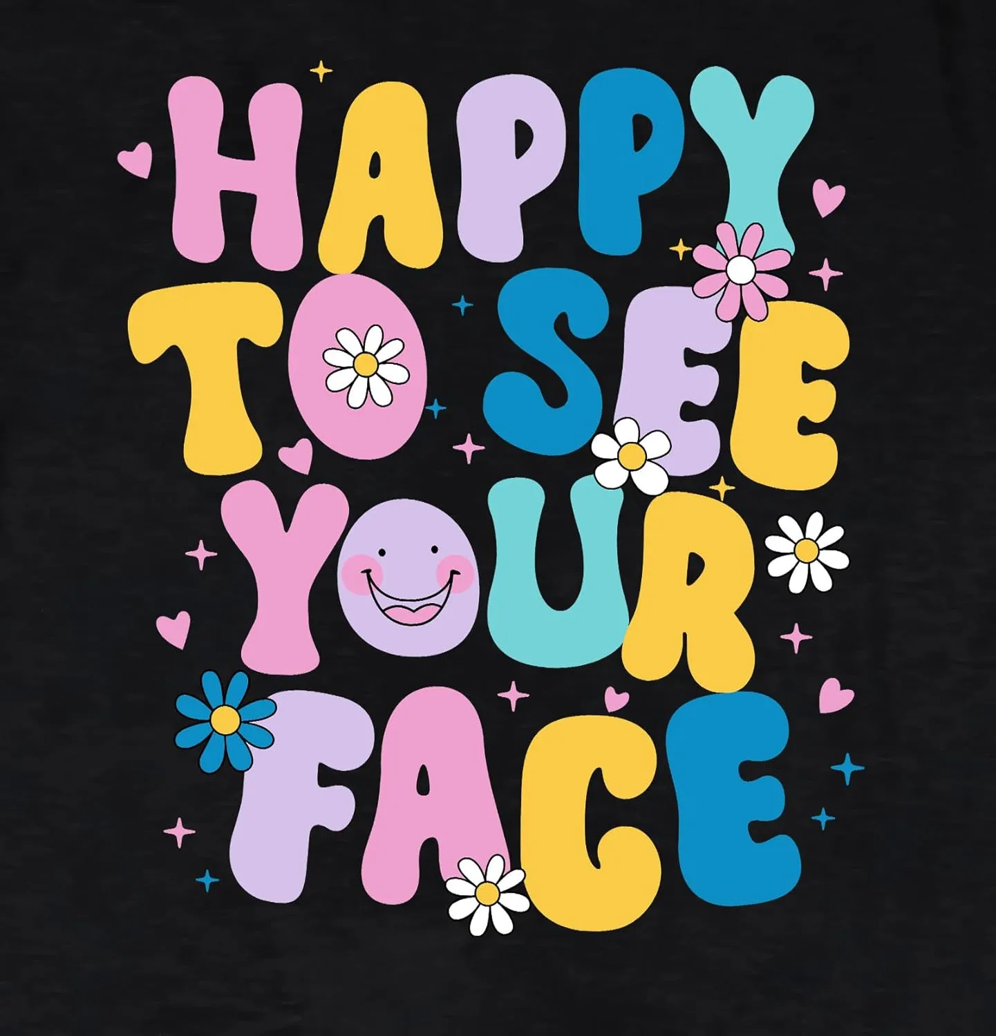 Happy to See Your Face Shirt: Women Funny Teacher T-Shirt First Day of School Shirts Groovy Back to School Tee Top