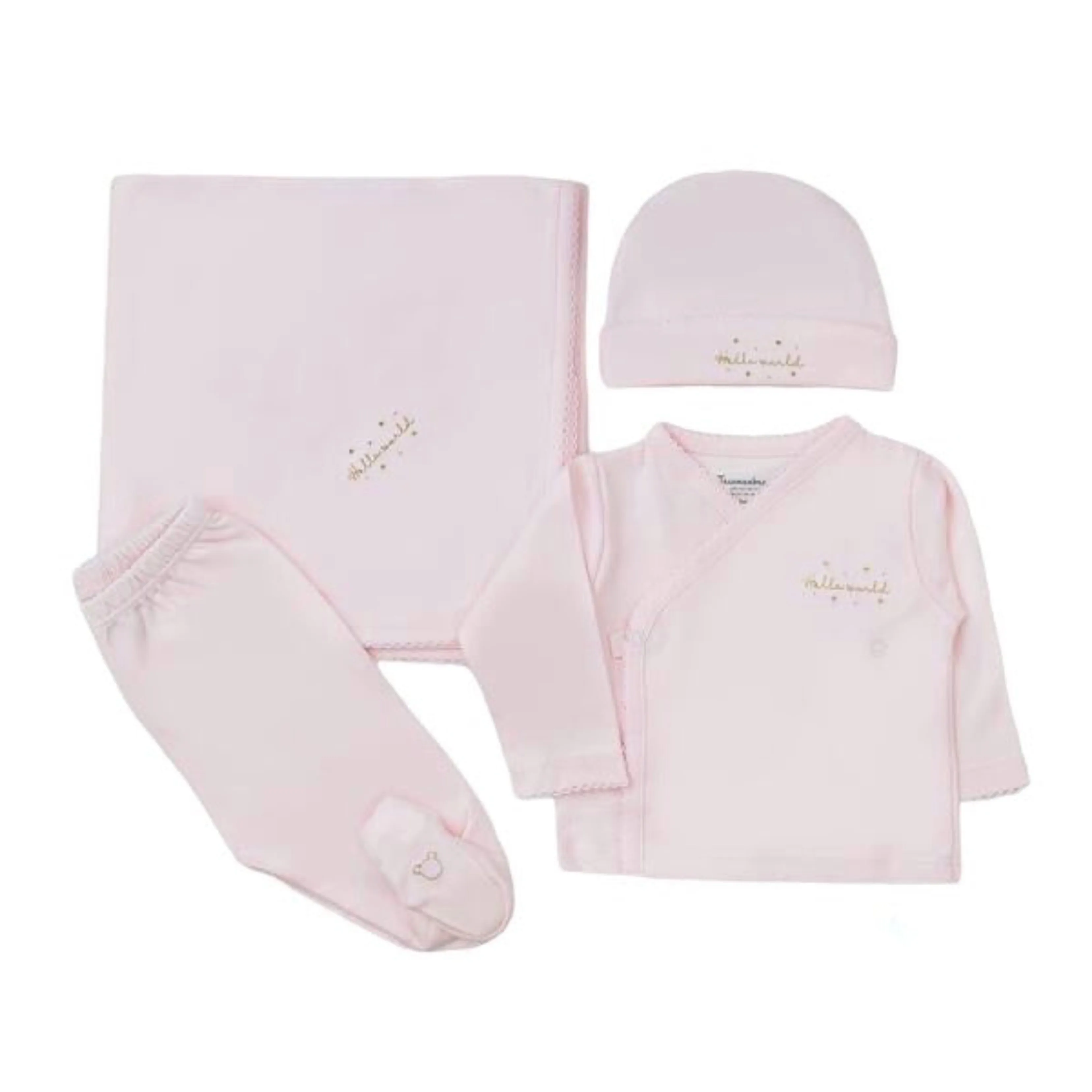 Hello World  Pima 4-Piece Set, Pink