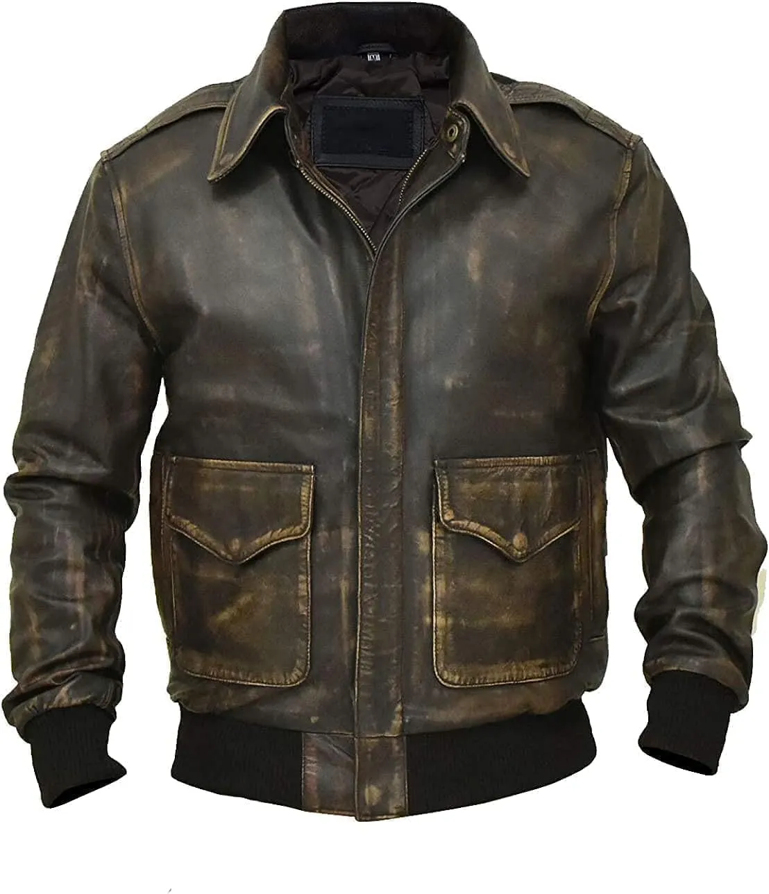 Hide & Seek Mens A2 Aviator Air Force Cockpit Vintage Bomber Military Flight Pilot WWII Distressed Real Leather Jacket