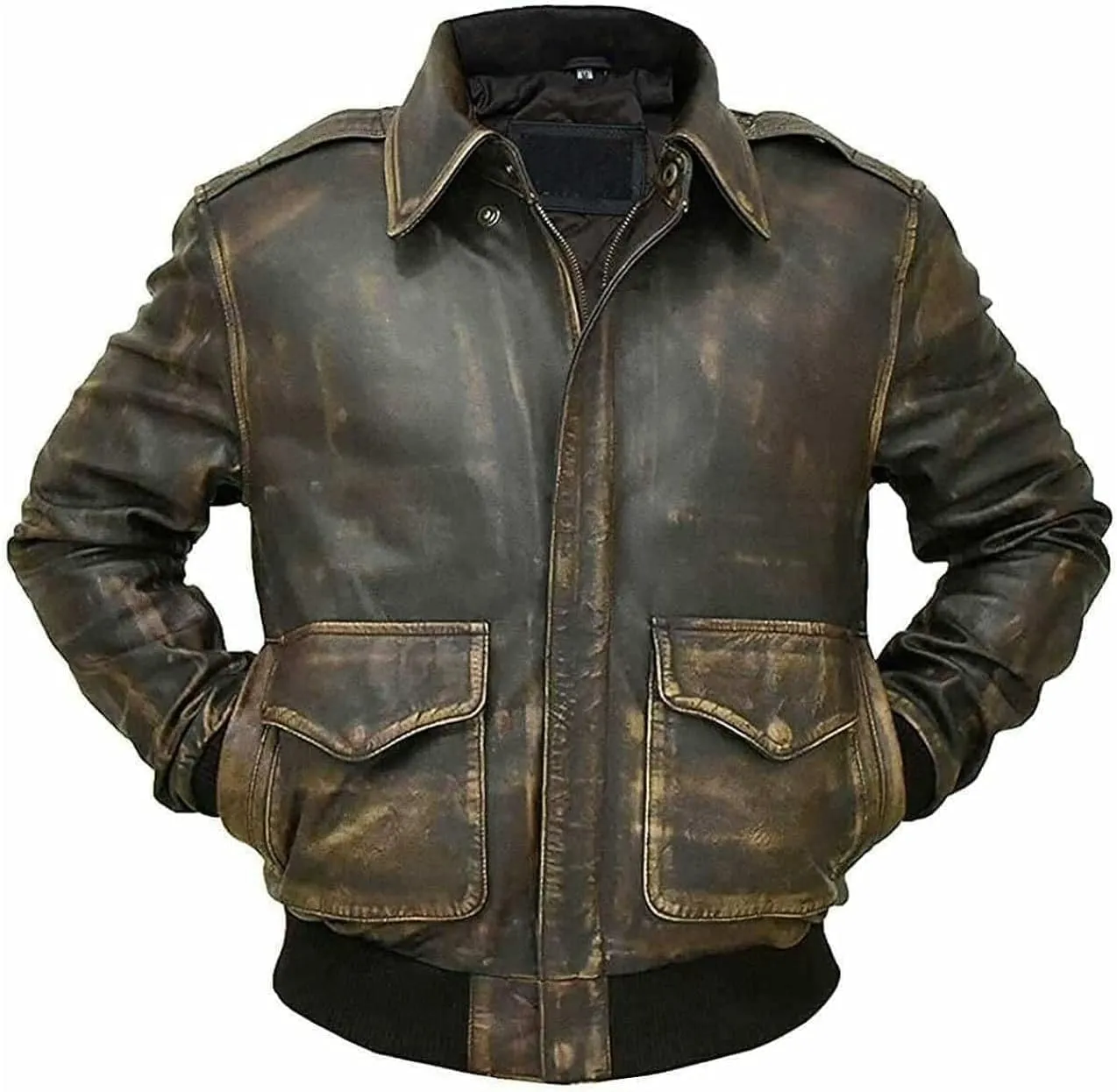 Hide & Seek Mens A2 Aviator Air Force Cockpit Vintage Bomber Military Flight Pilot WWII Distressed Real Leather Jacket