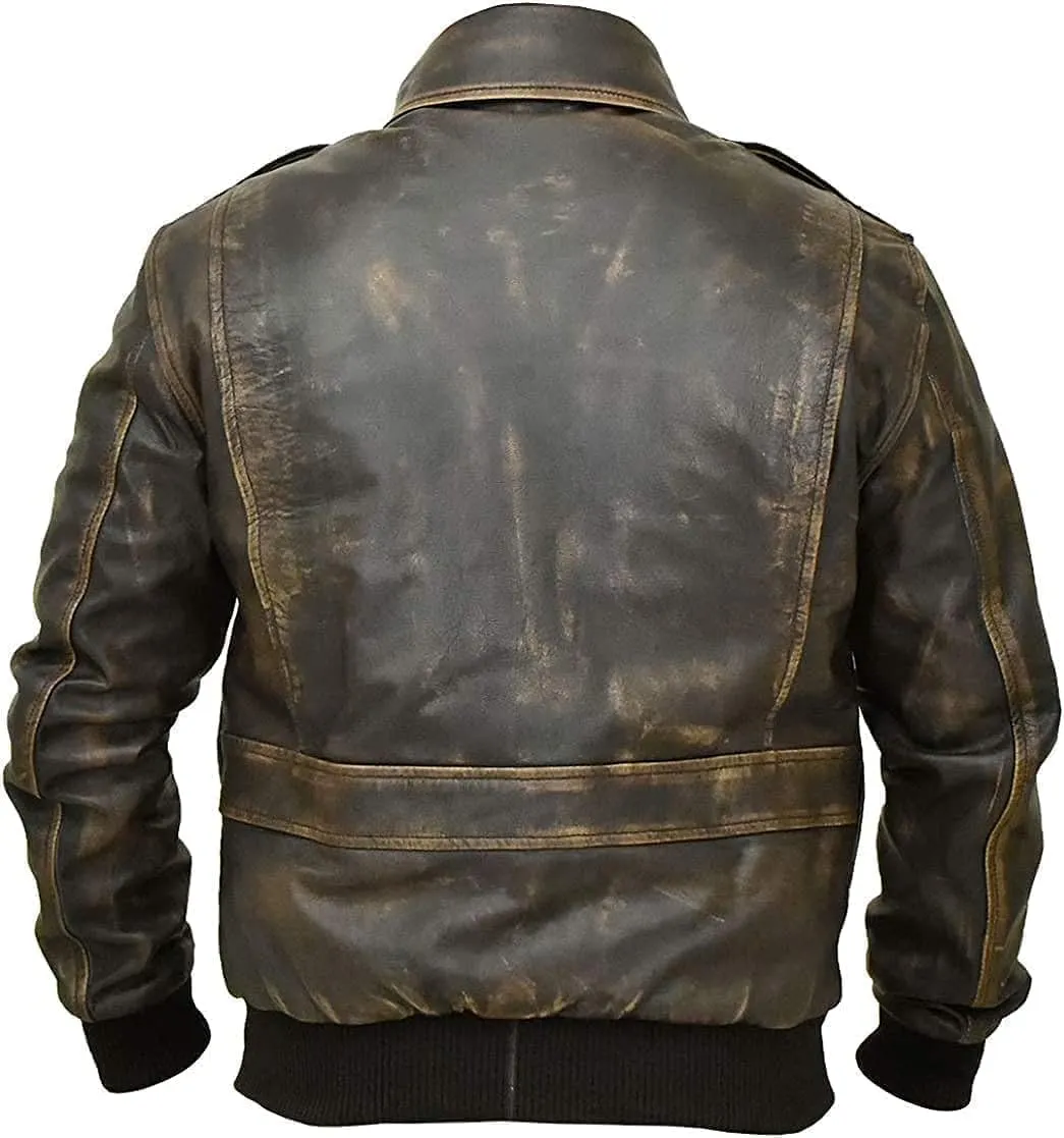 Hide & Seek Mens A2 Aviator Air Force Cockpit Vintage Bomber Military Flight Pilot WWII Distressed Real Leather Jacket