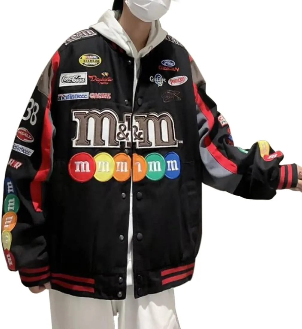 HZCX FASHION Mens Womens Varsity Badges Baseball Jacket Unisex Uniform Sport Coat Motorcycle Button Down Bomber Jackets