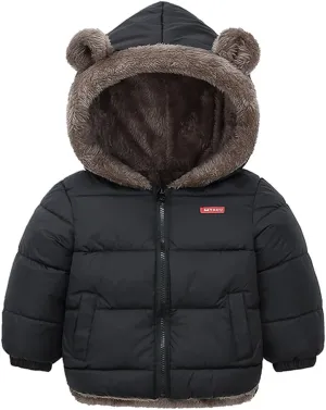 Infant Baby Winter Coat Bear Hooded Jacket Warm Fleece Snowsuit Windproof Outerwear for Toddler Boy Girl 9M-4T