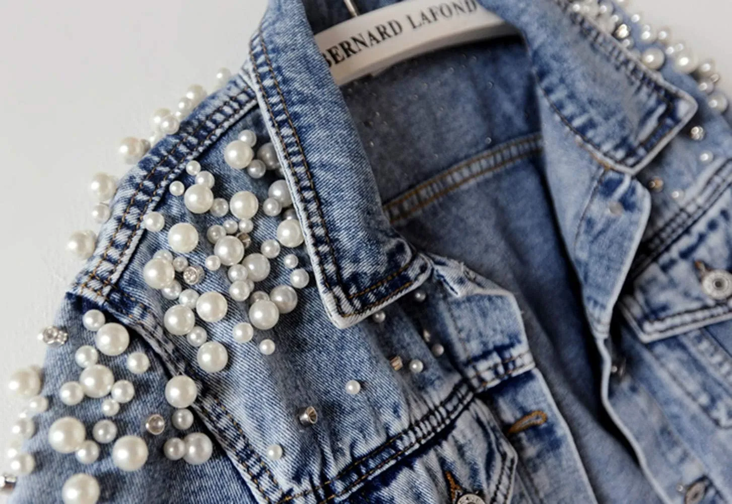 Kedera Women's Jean Jacket Embroidered Rivet Pearl Short Denim Jacket Coat
