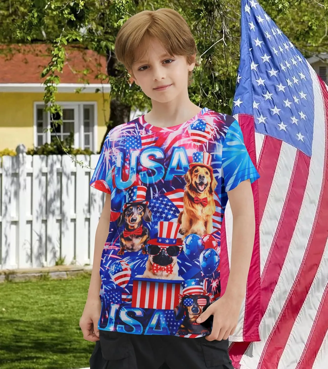 Kids Funny Graphic Polyester Colorful T Shirt for Boys Girls Size 4-14