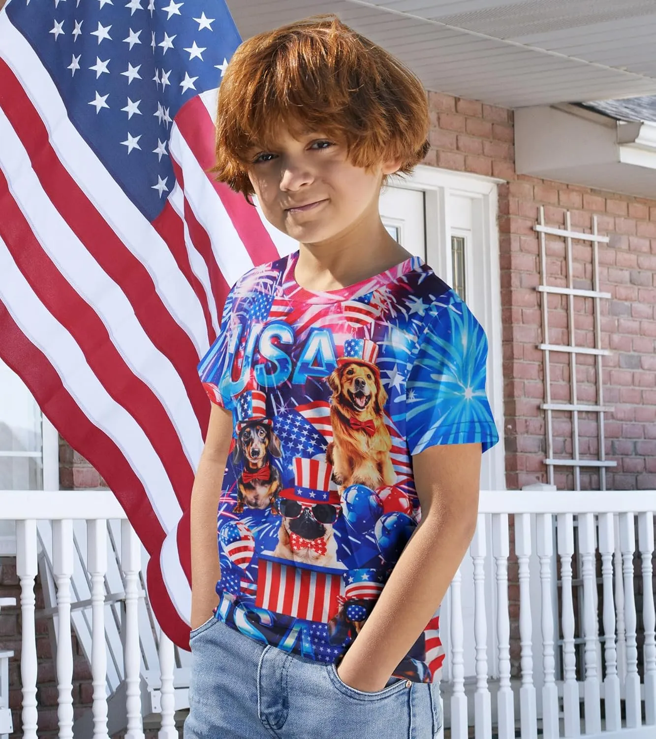 Kids Funny Graphic Polyester Colorful T Shirt for Boys Girls Size 4-14