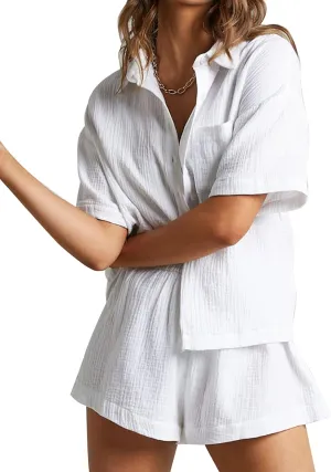 Kissonic Women's 2 Piece Outfits Track Suits Matching Sets Loungewear for Vacation Button Down Shirt and Shorts Set