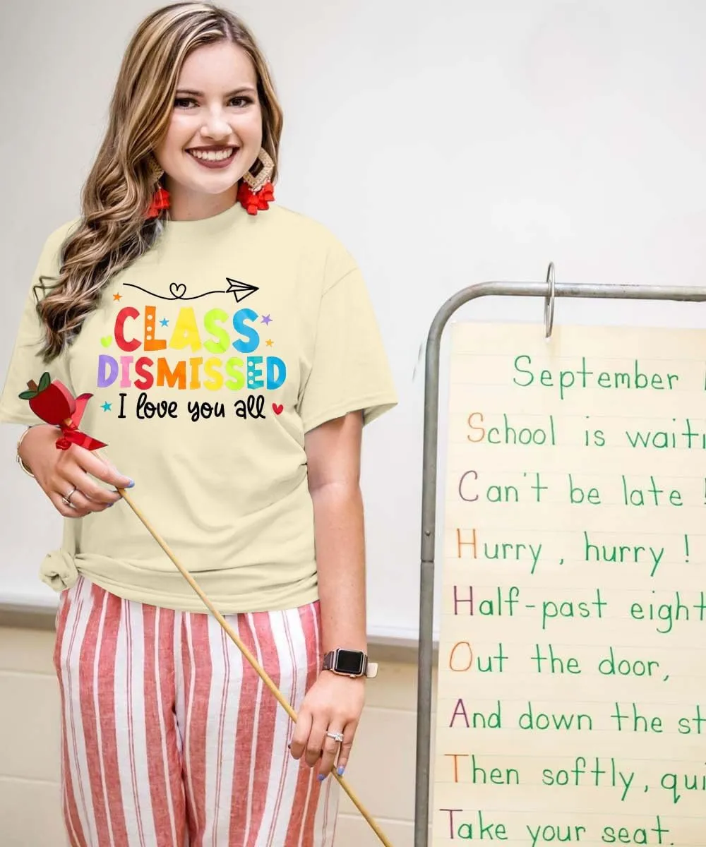 Last Day of School Shirt: Teacher T-Shirt Women Class Dismissed Shirts Teacher Life Tee School Graduation Casual Top