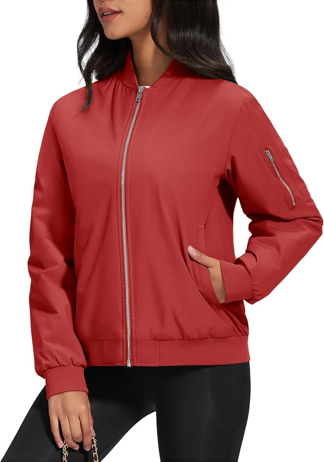 MAGCOMSEN Women's Winter Bomber Jacket Casual Basic Zip Up Padded Coats Water Resistant Long Sleeve Outwear with Pockets