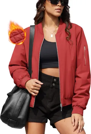 MAGCOMSEN Women's Winter Bomber Jacket Casual Basic Zip Up Padded Coats Water Resistant Long Sleeve Outwear with Pockets