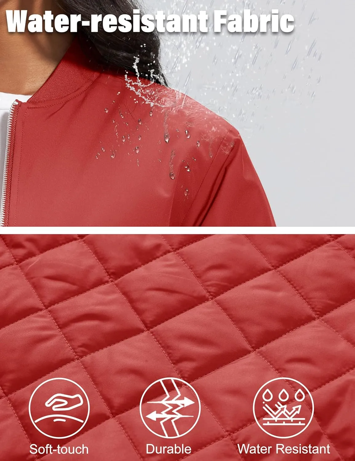 MAGCOMSEN Women's Winter Bomber Jacket Casual Basic Zip Up Padded Coats Water Resistant Long Sleeve Outwear with Pockets