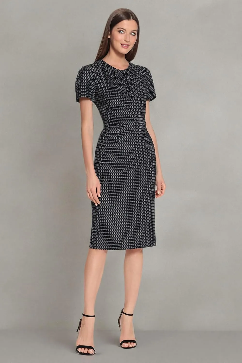 Maggy London Women's Tucked Jewel Neck Sheath Career Office Wear Work Dress