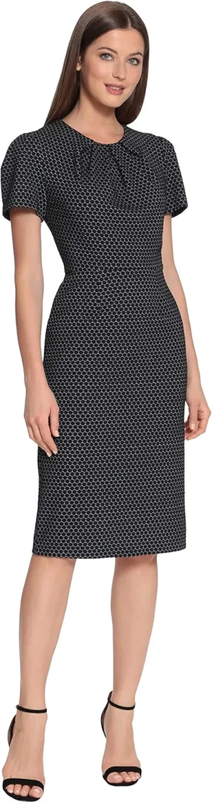 Maggy London Women's Tucked Jewel Neck Sheath Career Office Wear Work Dress