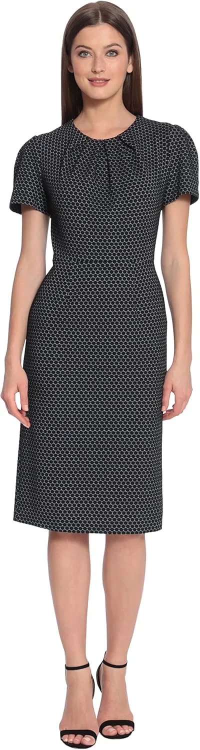 Maggy London Women's Tucked Jewel Neck Sheath Career Office Wear Work Dress