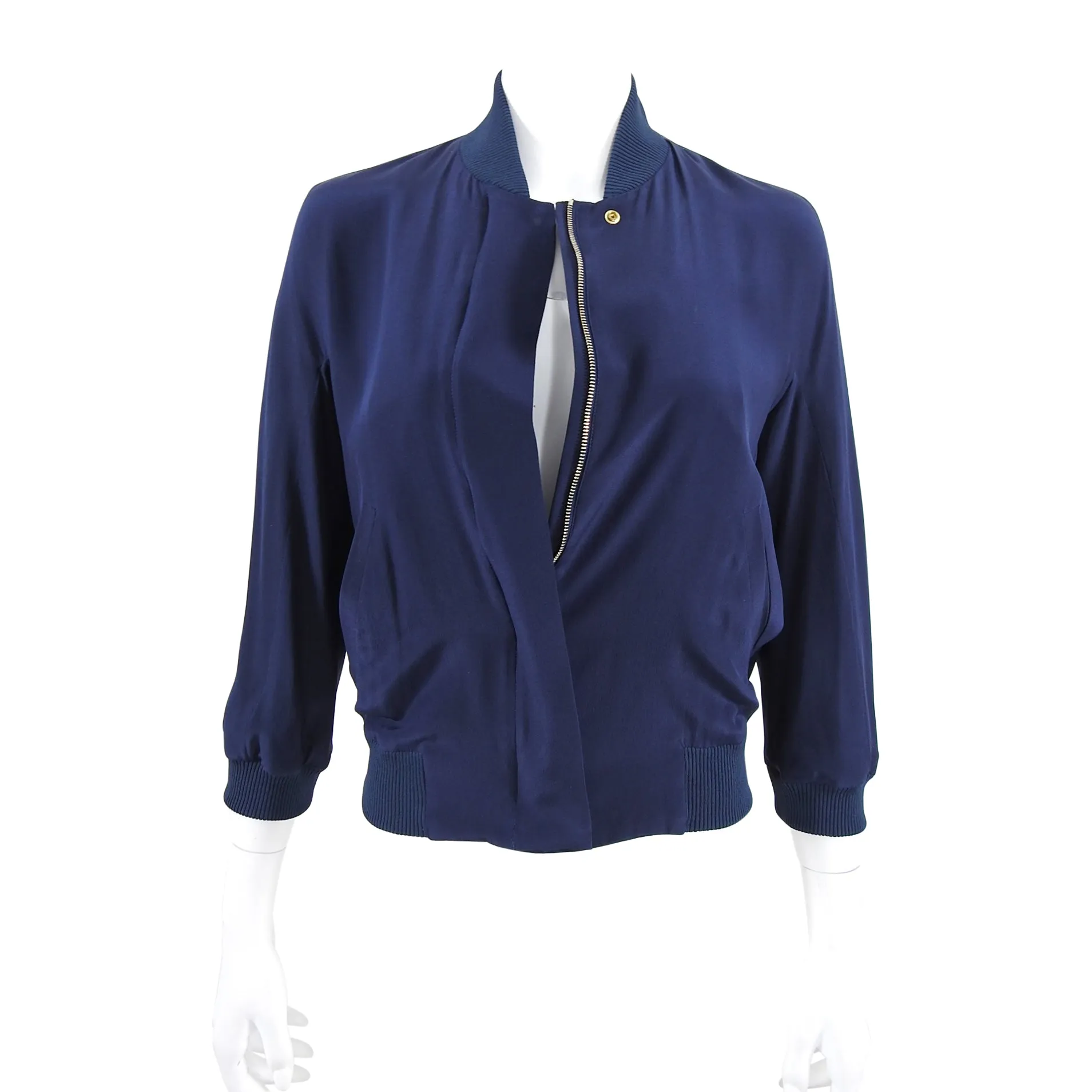 Max Mara Studio Navy Cropped Bomber Jacket - FR36 / IT40 / USA 4