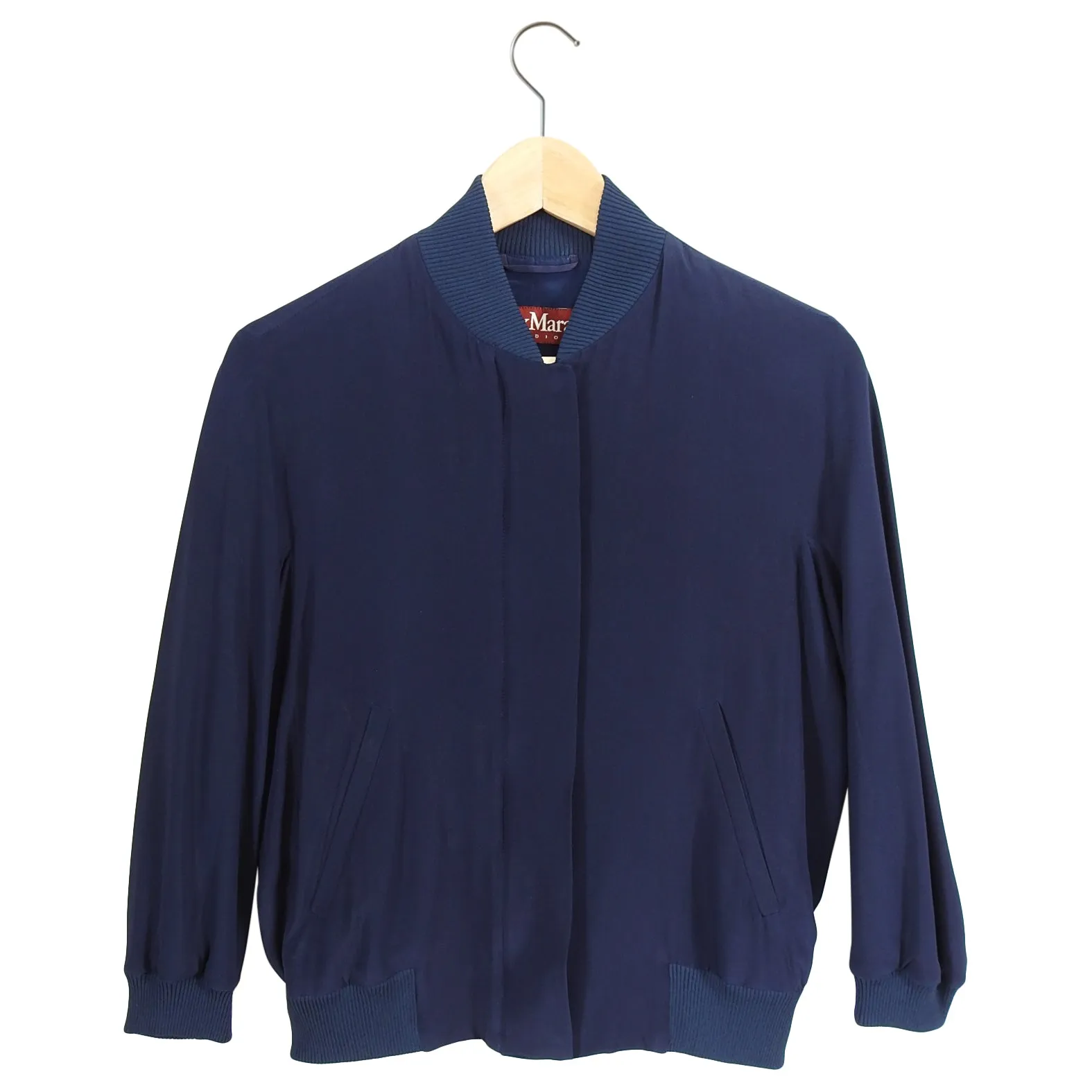 Max Mara Studio Navy Cropped Bomber Jacket - FR36 / IT40 / USA 4