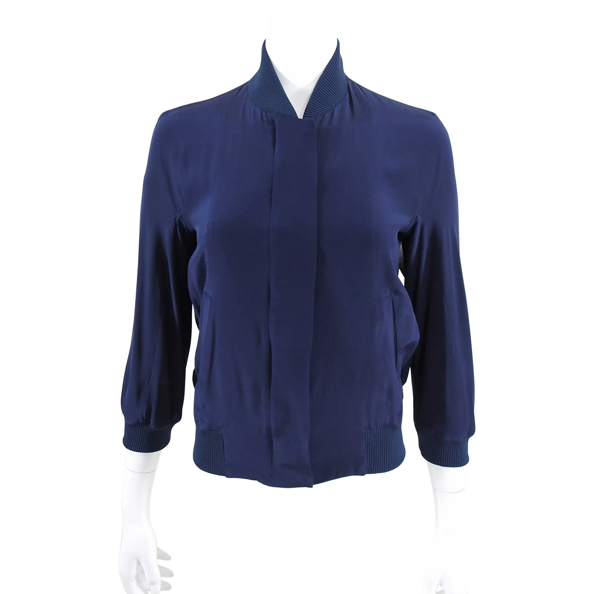 Max Mara Studio Navy Cropped Bomber Jacket - FR36 / IT40 / USA 4