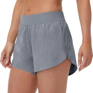 MCEDAR Women's Mid Waist Athletic Running Shorts 4" High Split for Dolphin Shorts with Comfy Mesh Liner for Gym Workout Track