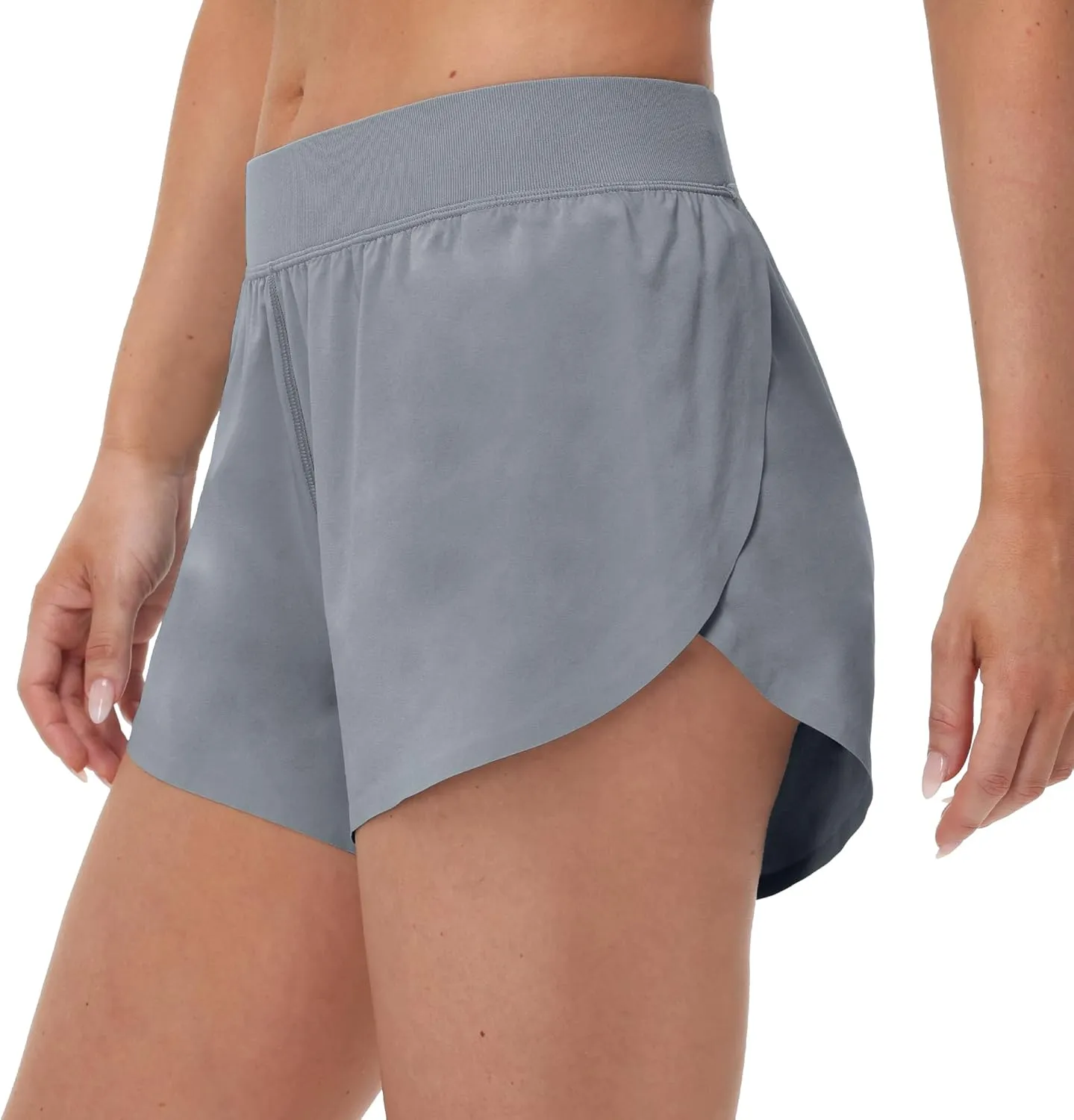 MCEDAR Women's Mid Waist Athletic Running Shorts 4" High Split for Dolphin Shorts with Comfy Mesh Liner for Gym Workout Track
