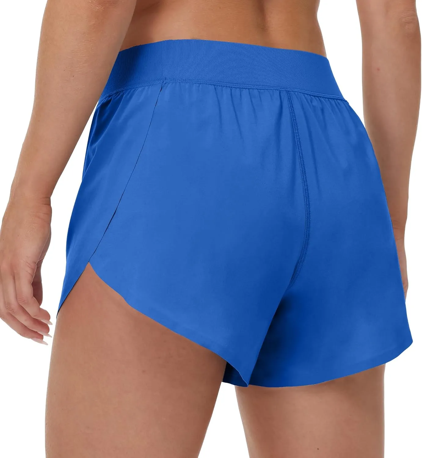 MCEDAR Women's Mid Waist Athletic Running Shorts 4" High Split for Dolphin Shorts with Comfy Mesh Liner for Gym Workout Track