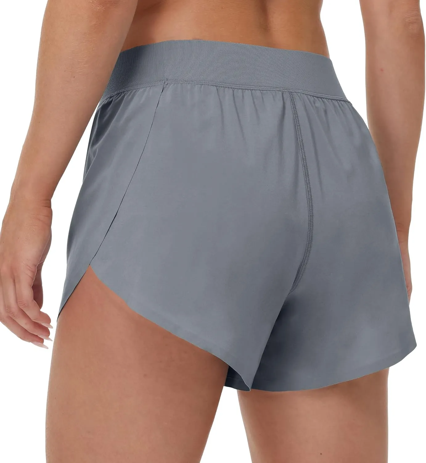 MCEDAR Women's Mid Waist Athletic Running Shorts 4" High Split for Dolphin Shorts with Comfy Mesh Liner for Gym Workout Track