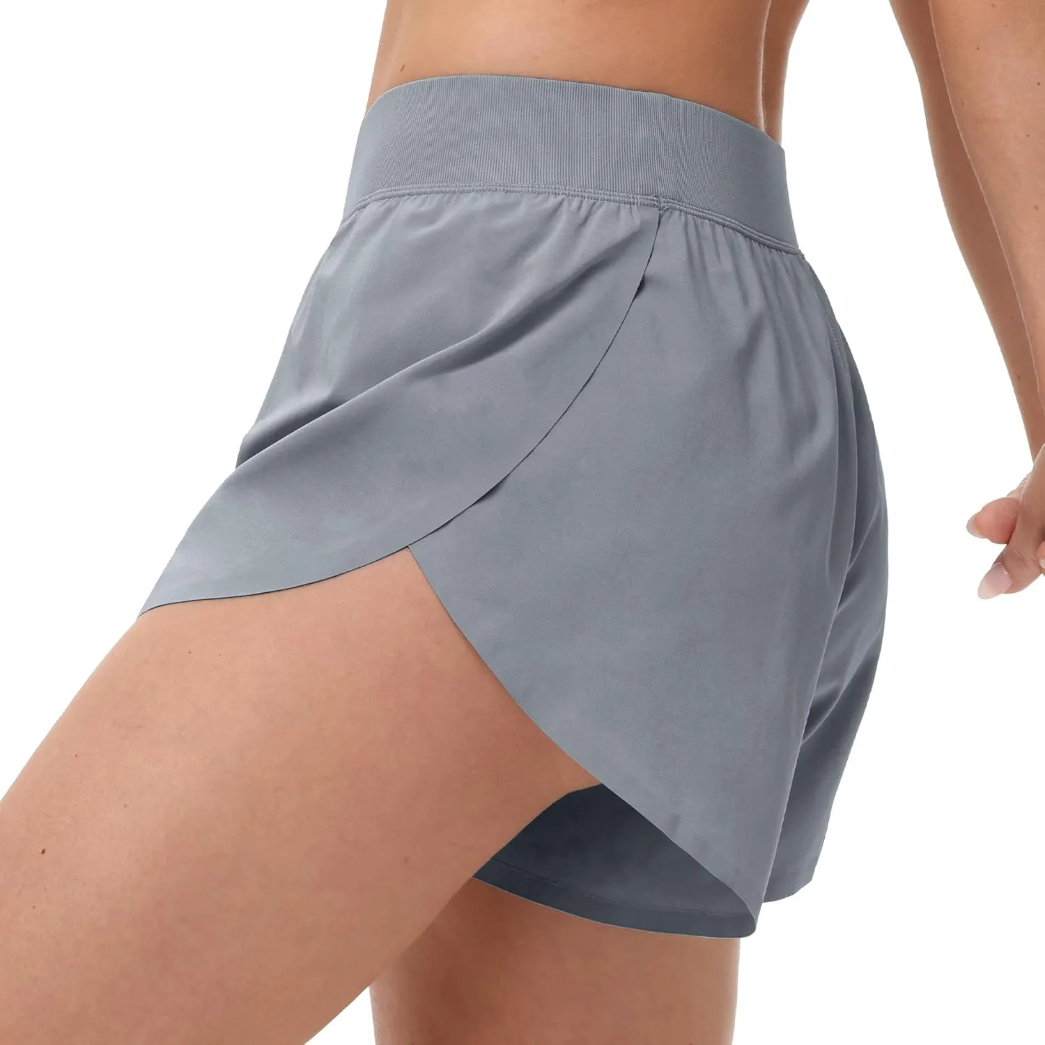 MCEDAR Women's Mid Waist Athletic Running Shorts 4" High Split for Dolphin Shorts with Comfy Mesh Liner for Gym Workout Track