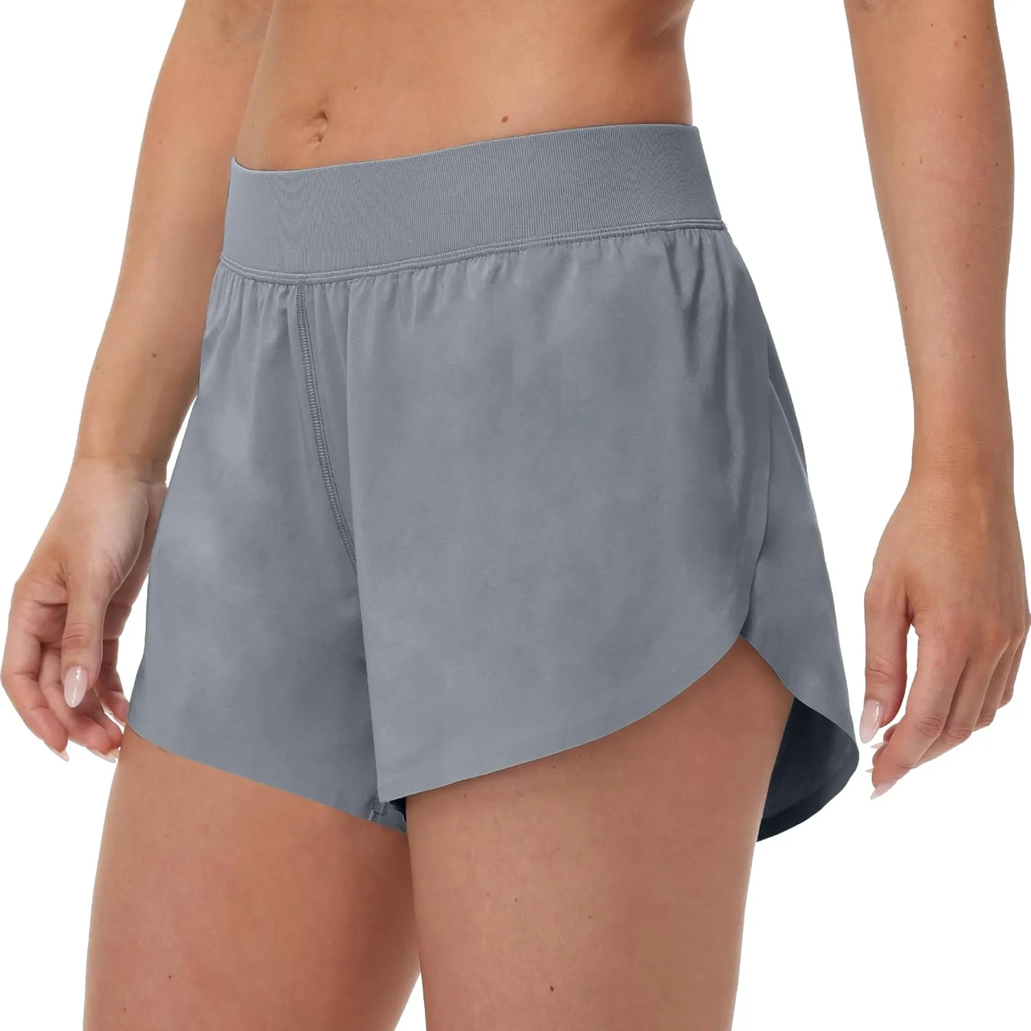 MCEDAR Women's Mid Waist Athletic Running Shorts 4" High Split for Dolphin Shorts with Comfy Mesh Liner for Gym Workout Track