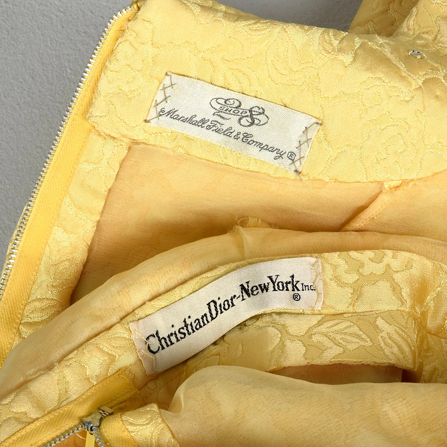 Medium Christian Dior 1960s Yellow Brocade Dress