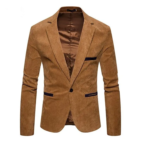 Men's Casual Contrast Lapel Corduroy Blazer 42501410M