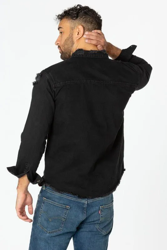 Men's Denim Shirts with Distressed