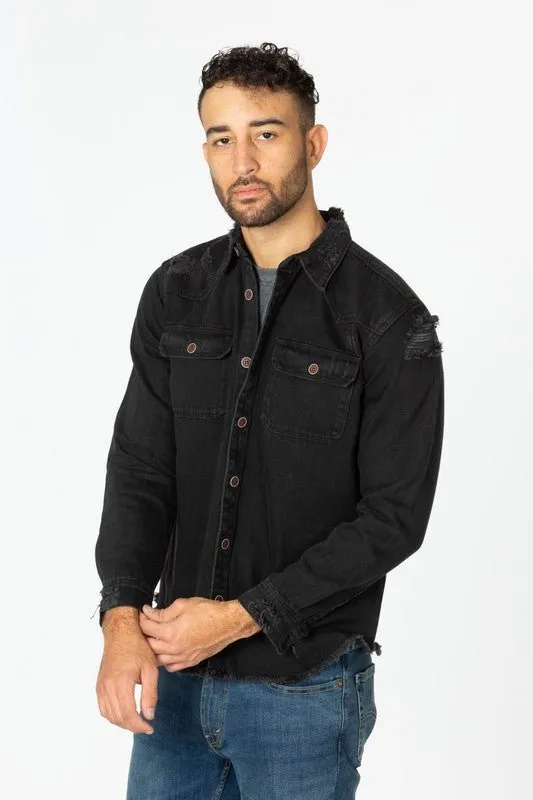 Men's Denim Shirts with Distressed