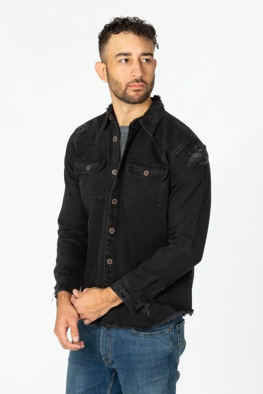 Men's Denim Shirts with Distressed