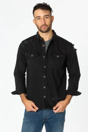 Men's Denim Shirts with Distressed