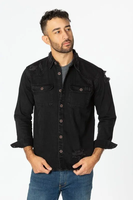 Men's Denim Shirts with Distressed
