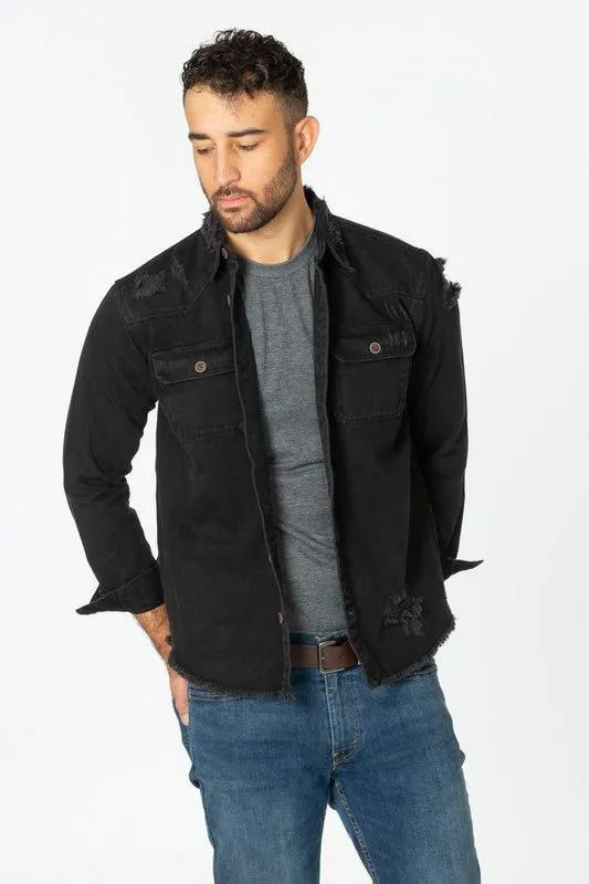 Men's Denim Shirts with Distressed