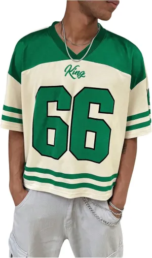 Men's Jersey Y2k Graphic T Shirt Oversized Number Short Sleeve V Neck Baggy Drop Shoulder Summer Tees Streetwear