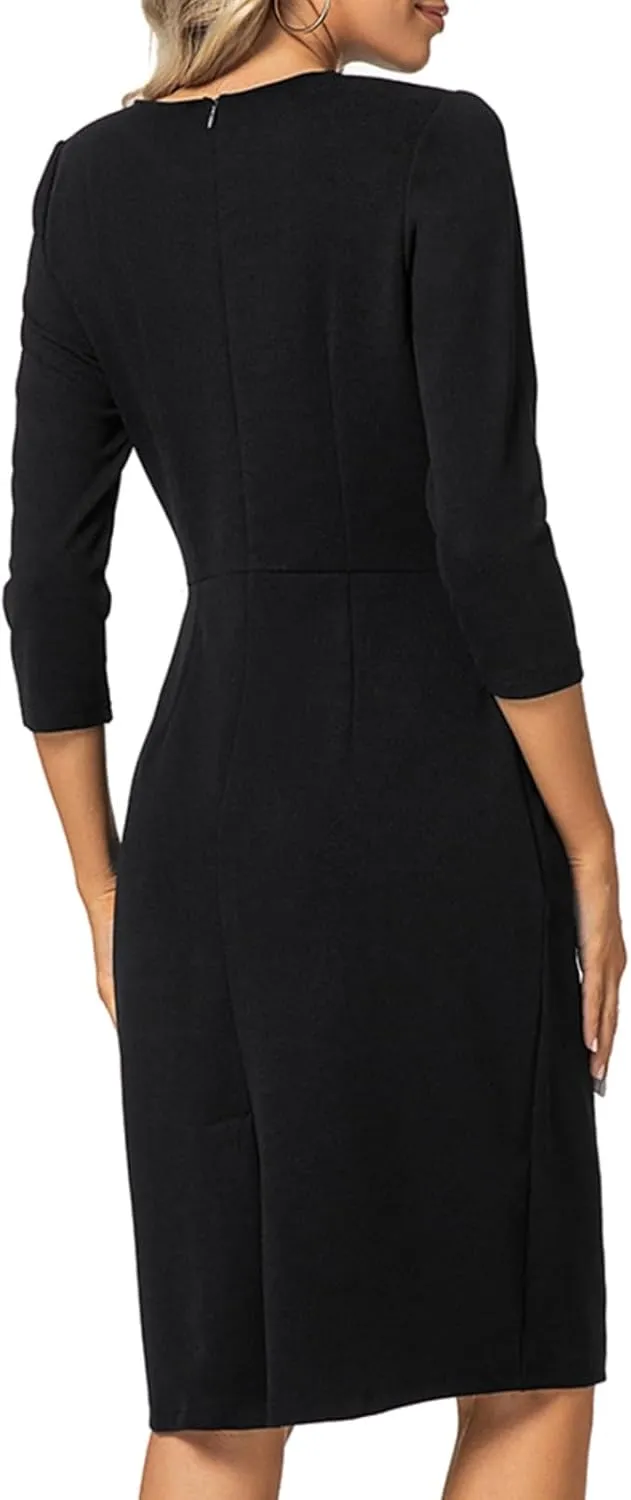 MINTLIMIT Women Sheath Dress 3/4 Sleeve Bow Neck Wear to Work Pencil Dresses