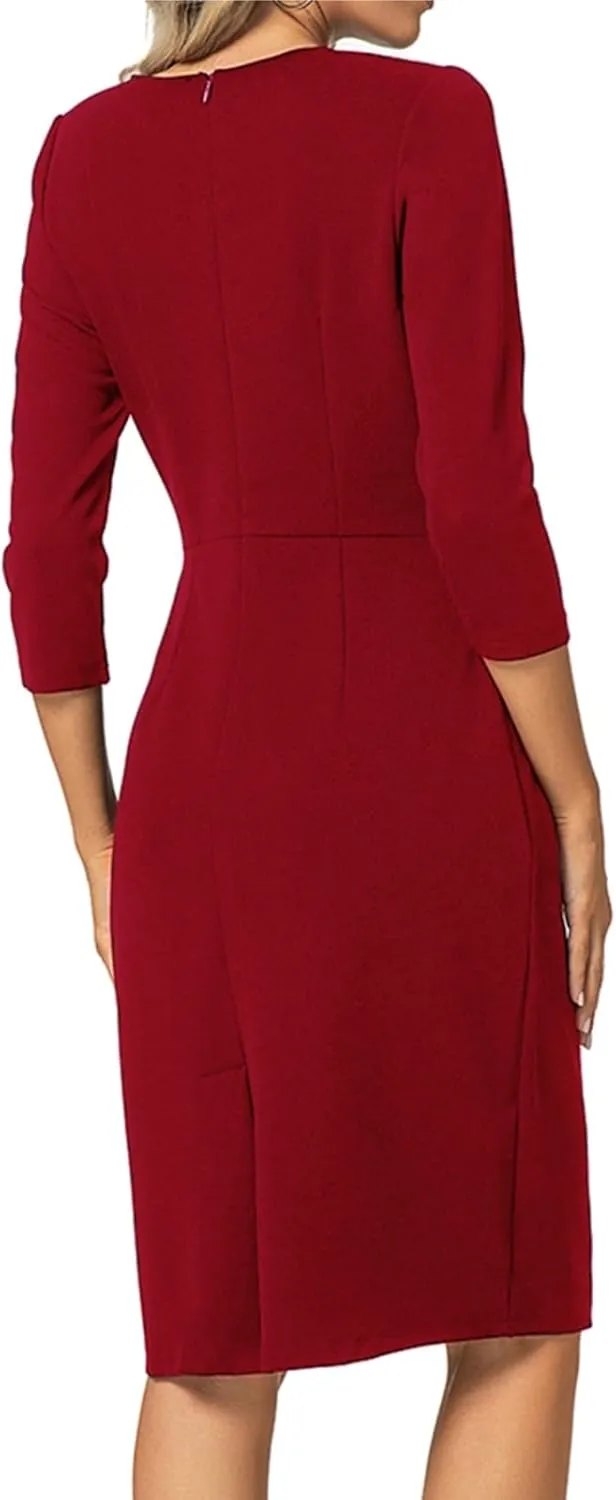 MINTLIMIT Women Sheath Dress 3/4 Sleeve Bow Neck Wear to Work Pencil Dresses