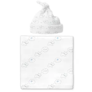 Muslin Swaddle Blanket and Hat Gift Set - Doggie, Pastel Blue, Newborn