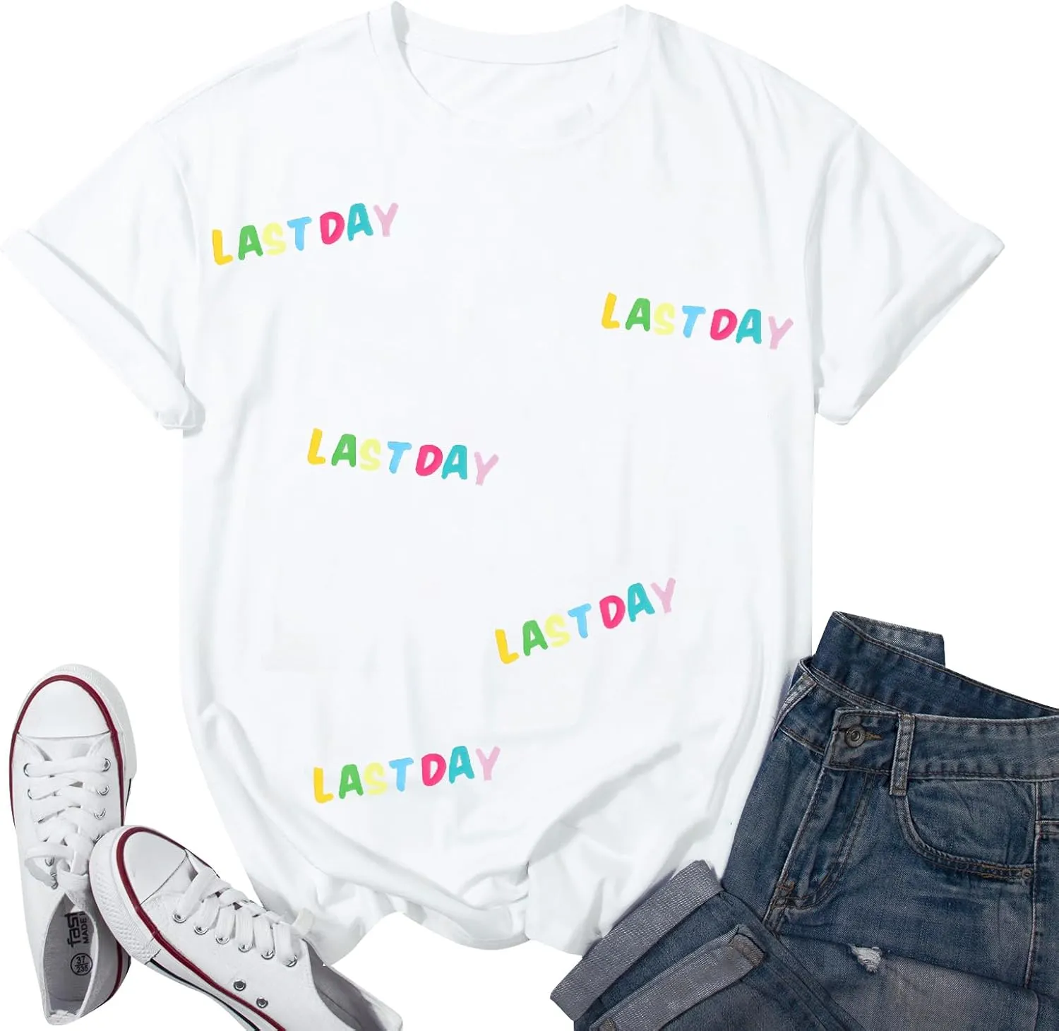 MYHALF Last Day of School Tshirt Oversized Teacher Life Shirt School Out Summer Shirt Happy Graduation Tee Appreciation Gift