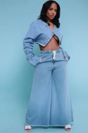New Obsession High Rise Denim Palazzo Pants - Light Wash