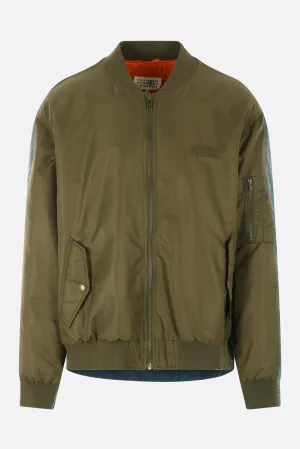 nylon and denim bomber jacket