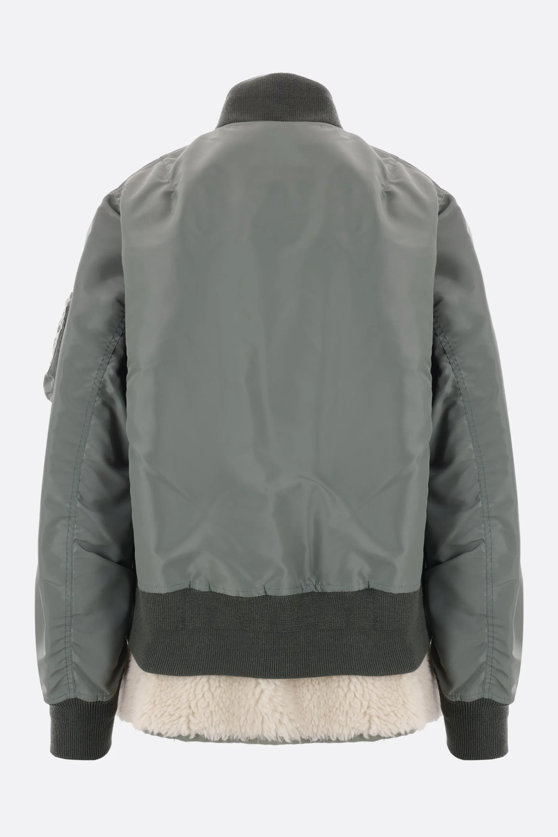 nylon and faux shearling padded bomber jacket
