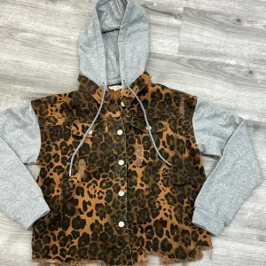 ODDI Distressed Snap Button-Down Jacket Leopard