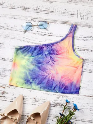 One Shoulder Tie Dye Crop Top