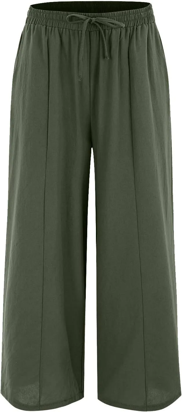 Petite Wide Leg Pants for Women 2025 Summer Cropped Dressy Palazzo Lightweight Pants with Pockets Loose Casual Trouser