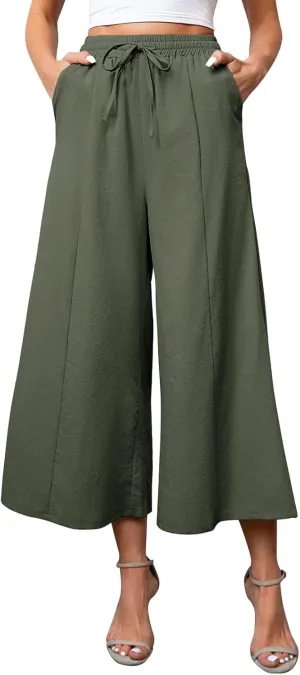 Petite Wide Leg Pants for Women 2025 Summer Cropped Dressy Palazzo Lightweight Pants with Pockets Loose Casual Trouser